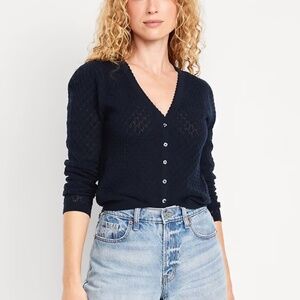 Navy Blue Pointelle Cardigan